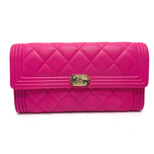 CHANEL Long Wallet Purse A80286 lambskin pink Zip Around Matrasse Boy chanel Women Used Authentic