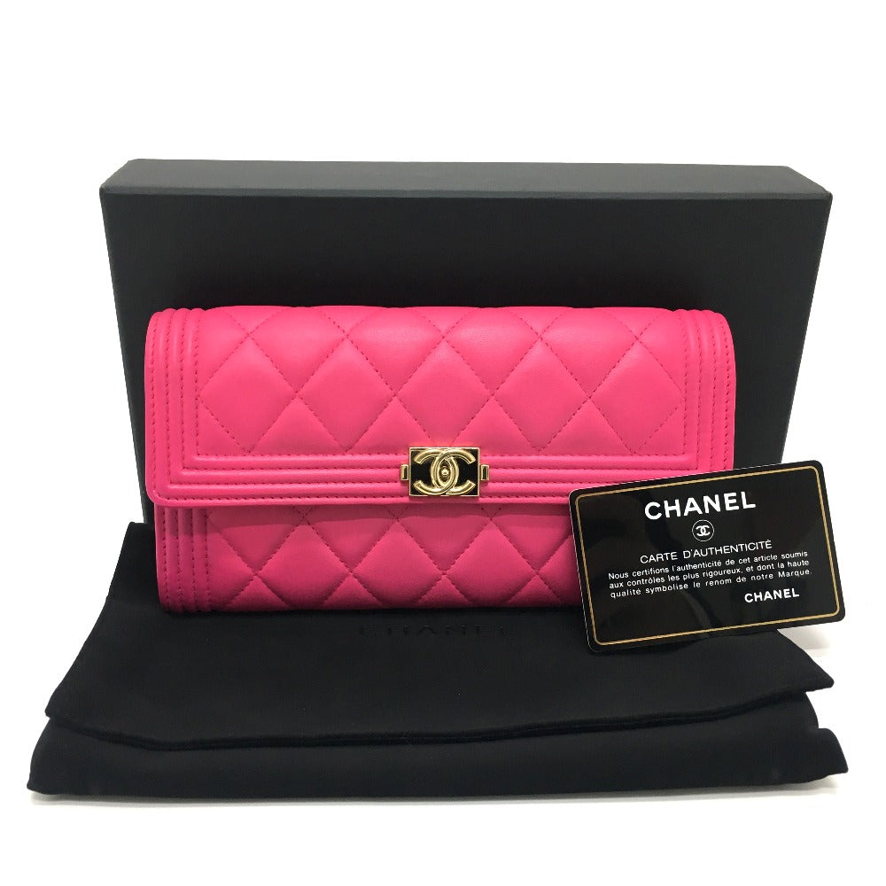 CHANEL Long Wallet Purse A80286 lambskin pink Zip Around Matrasse Boy chanel Women Used Authentic