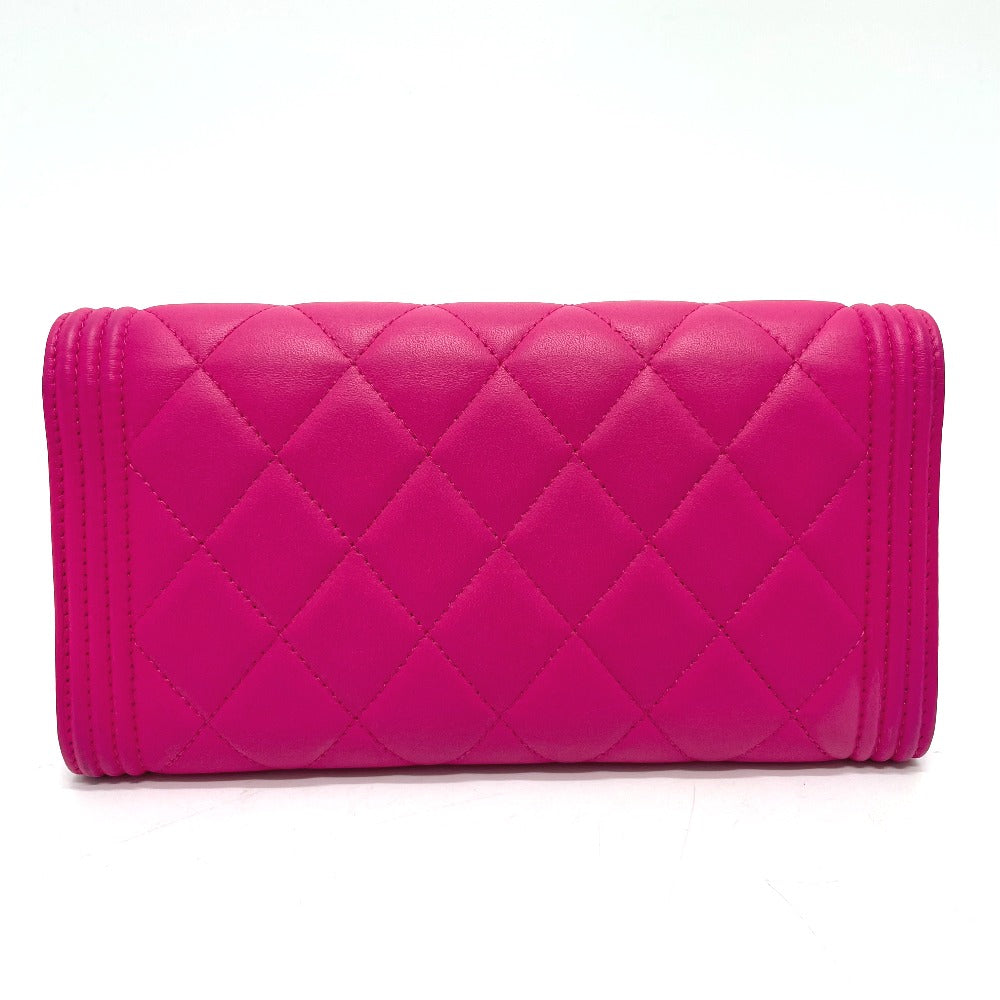 CHANEL Long Wallet Purse A80286 lambskin pink Zip Around Matrasse Boy chanel Women Used Authentic