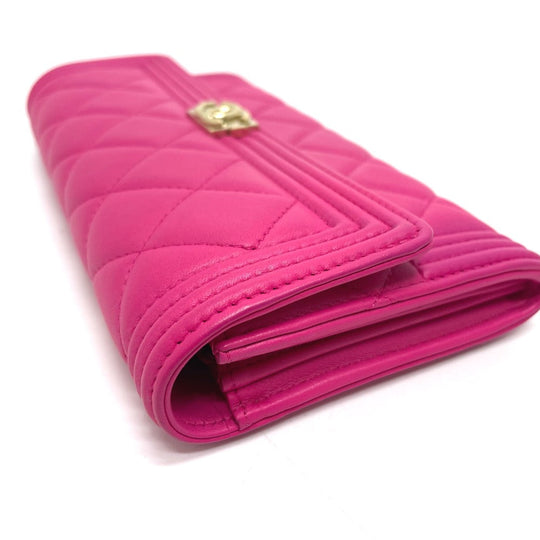 CHANEL Long Wallet Purse A80286 lambskin pink Zip Around Matrasse Boy chanel Women Used Authentic