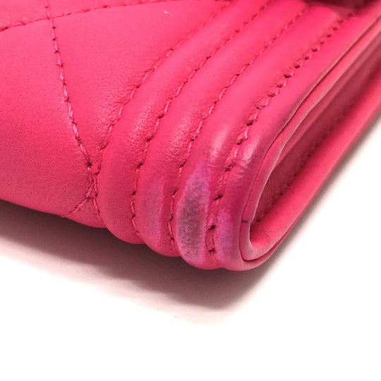 CHANEL Long Wallet Purse A80286 lambskin pink Zip Around Matrasse Boy chanel Women Used Authentic