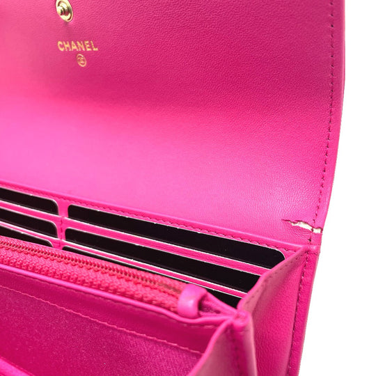CHANEL Long Wallet Purse A80286 lambskin pink Zip Around Matrasse Boy chanel Women Used Authentic