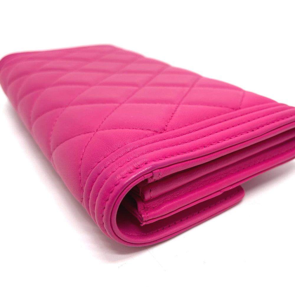 CHANEL Long Wallet Purse A80286 lambskin pink Zip Around Matrasse Boy chanel Women Used Authentic