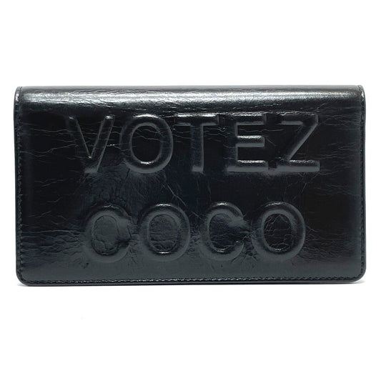 CHANEL Folded wallet A82184 leather black VOTEZ COCO Logo embossed vintage Women Used Authentic