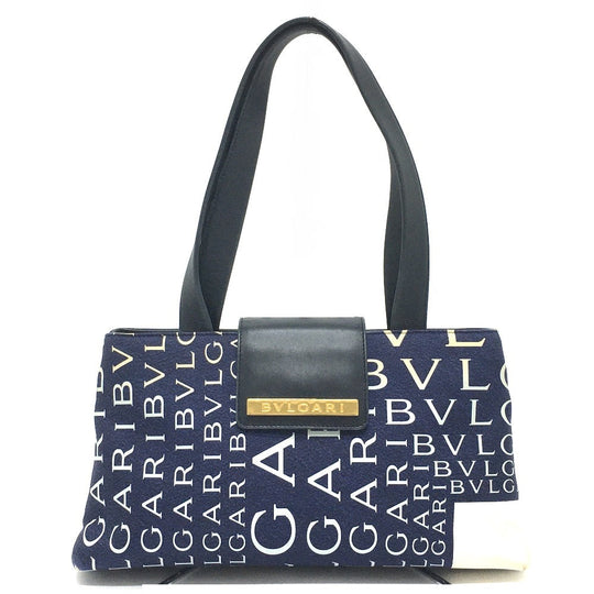 BVLGARI Shoulder Bag leather Navy logo Shoulder