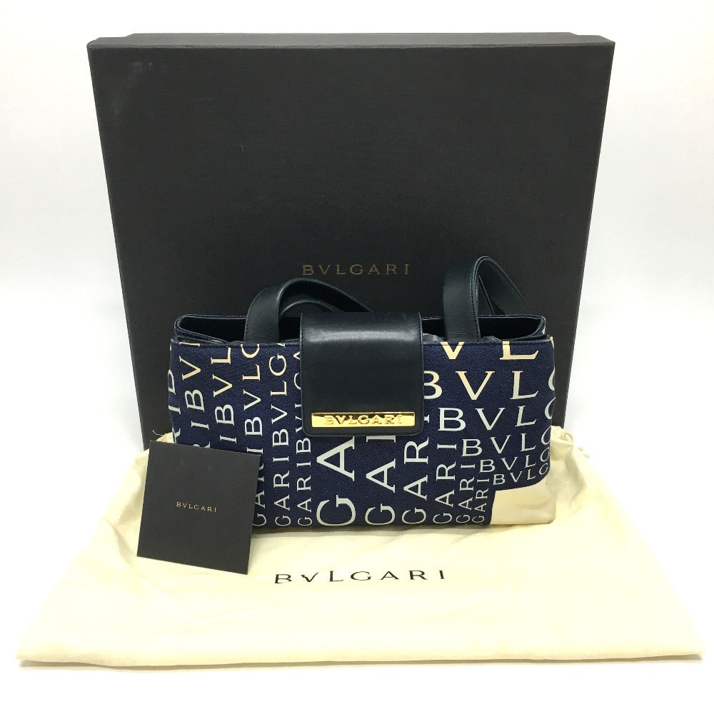 BVLGARI Shoulder Bag leather Navy logo Shoulder