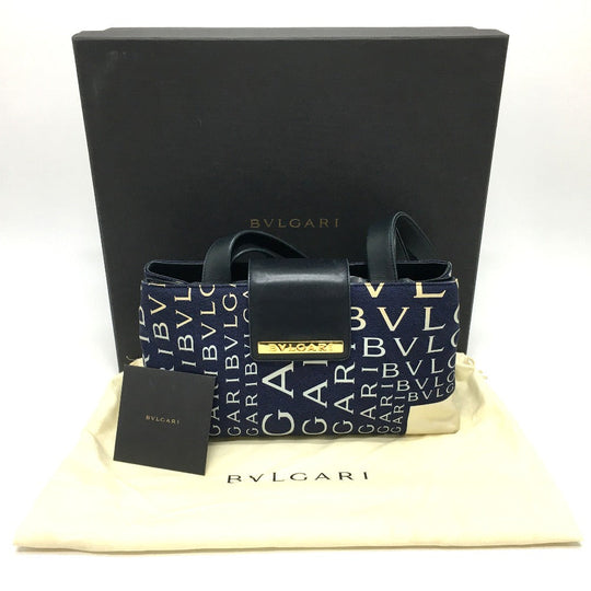 BVLGARI Shoulder Bag leather Navy logo Shoulder