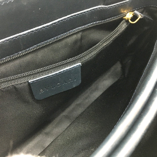 BVLGARI Shoulder Bag leather Navy logo Shoulder
