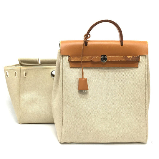 HERMES Backpack Leather/Toile GM beige With replacement bag Herbag add PM Women Used Authentic