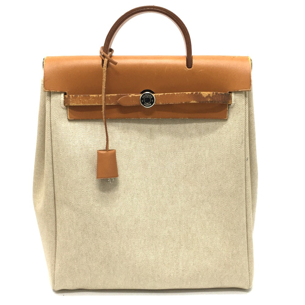 HERMES Backpack Leather/Toile GM beige With replacement bag Herbag add PM Women Used Authentic