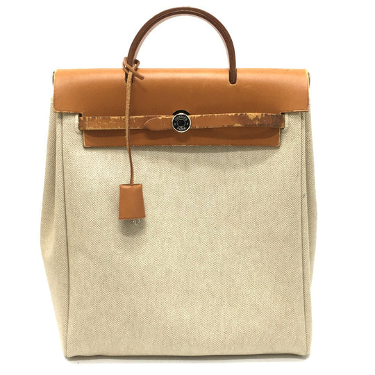 HERMES Backpack Leather/Toile GM beige With replacement bag Herbag add PM Women Used Authentic