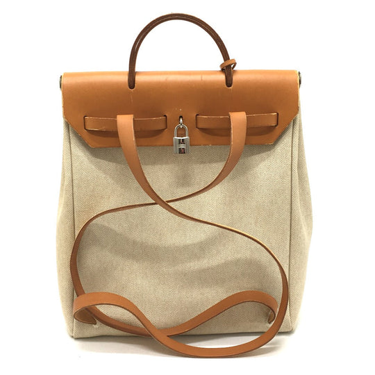 HERMES Backpack Leather/Toile GM beige With replacement bag Herbag add PM Women Used Authentic