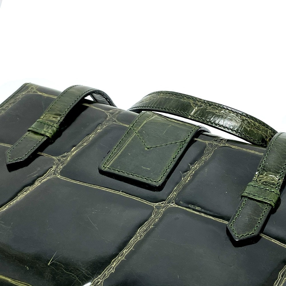 CELINE Handbag leather green Croco embossed Handbag Women Used Authentic