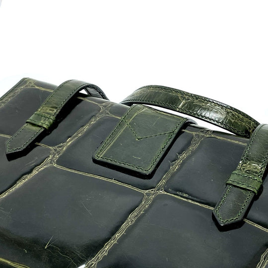 CELINE Handbag leather green Croco embossed Handbag Women Used Authentic