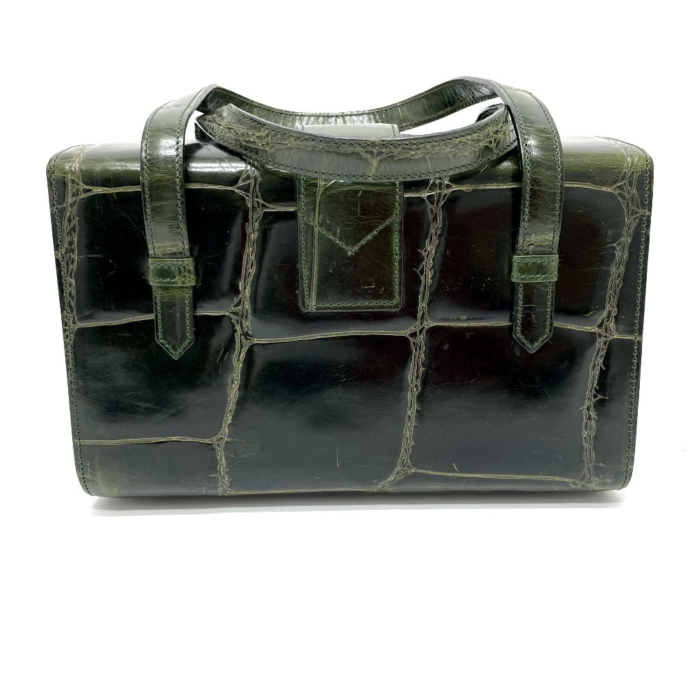 CELINE Handbag leather green Croco embossed Handbag Women Used Authentic