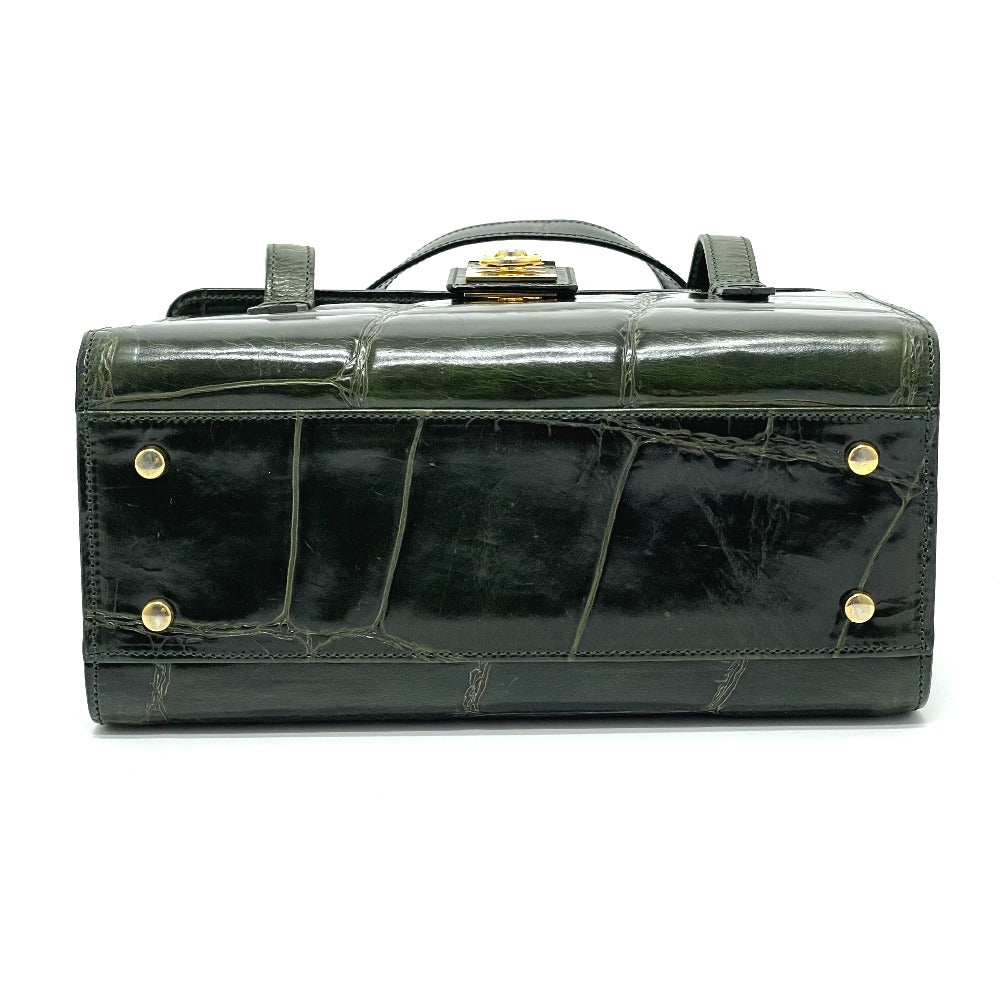 CELINE Handbag leather green Croco embossed Handbag Women Used Authentic