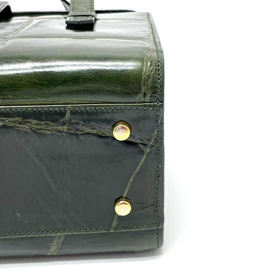 CELINE Handbag leather green Croco embossed Handbag Women Used Authentic