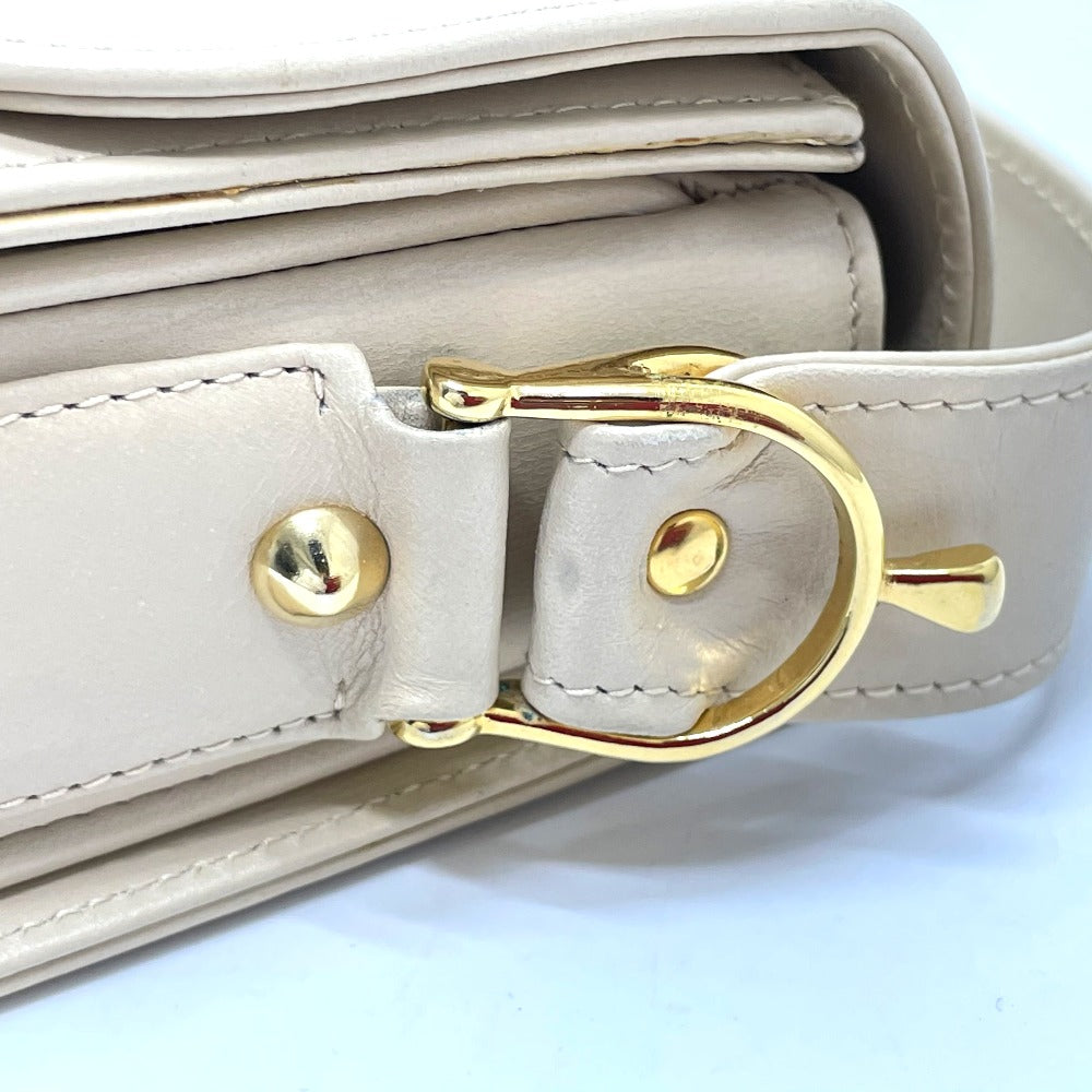 CELINE Shoulder Bag leather Beige x Gold Metal Carriage Metal vintage Women Used Authentic