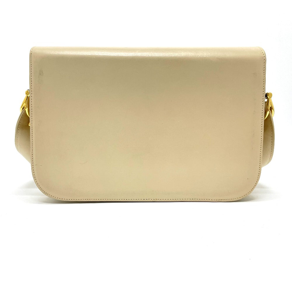 CELINE Shoulder Bag leather Beige x Gold Metal Carriage Metal vintage Women Used Authentic