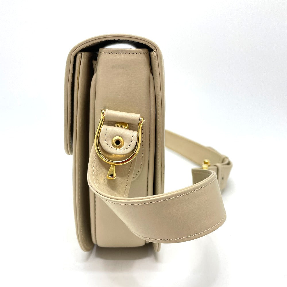 CELINE Shoulder Bag leather Beige x Gold Metal Carriage Metal vintage Women Used Authentic