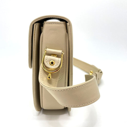 CELINE Shoulder Bag leather Beige x Gold Metal Carriage Metal vintage Women Used Authentic