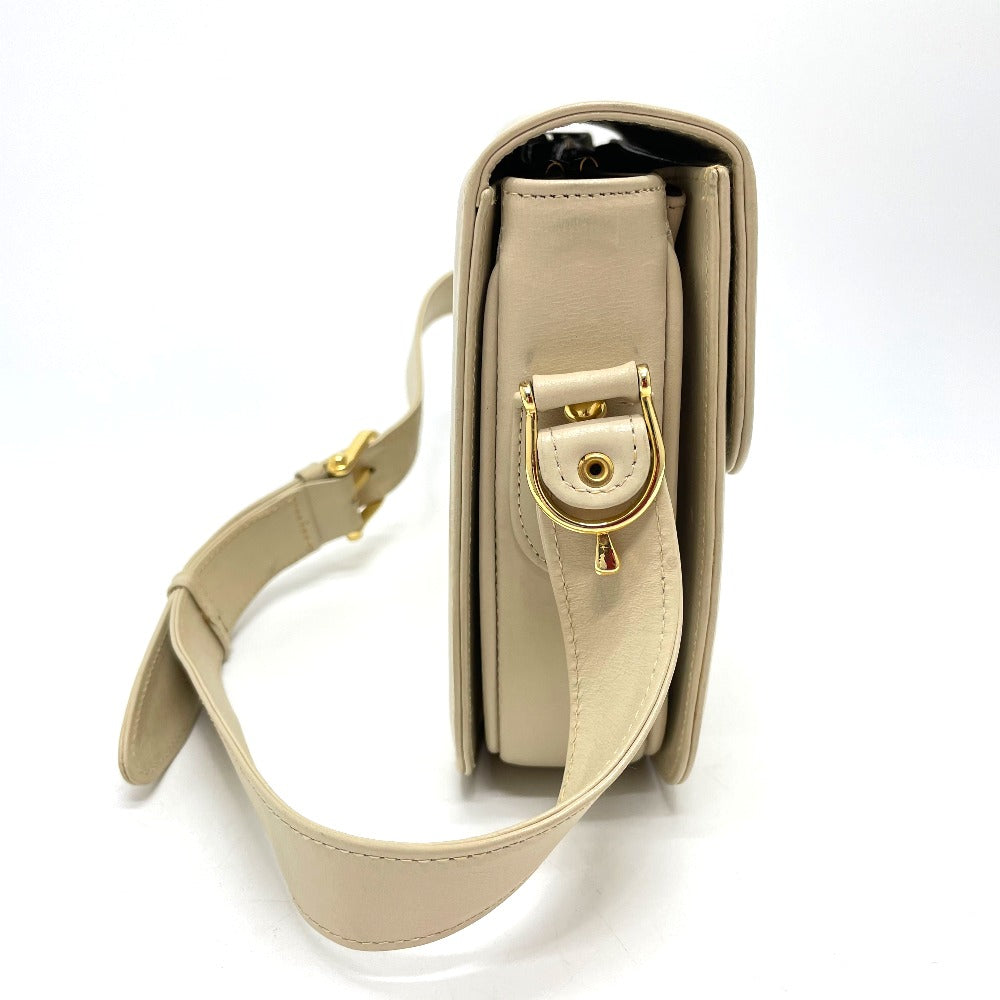 CELINE Shoulder Bag leather Beige x Gold Metal Carriage Metal vintage Women Used Authentic