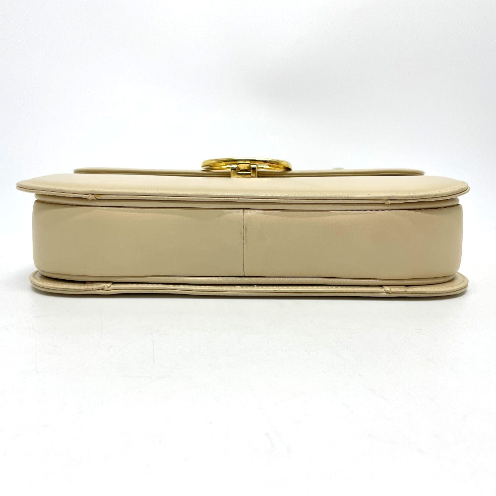 CELINE Shoulder Bag leather Beige x Gold Metal Carriage Metal vintage Women Used Authentic