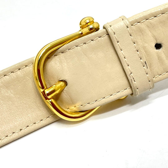 CELINE Shoulder Bag leather Beige x Gold Metal Carriage Metal vintage Women Used Authentic