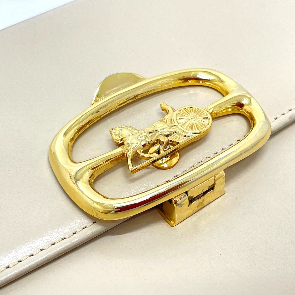 CELINE Shoulder Bag leather Beige x Gold Metal Carriage Metal vintage Women Used Authentic