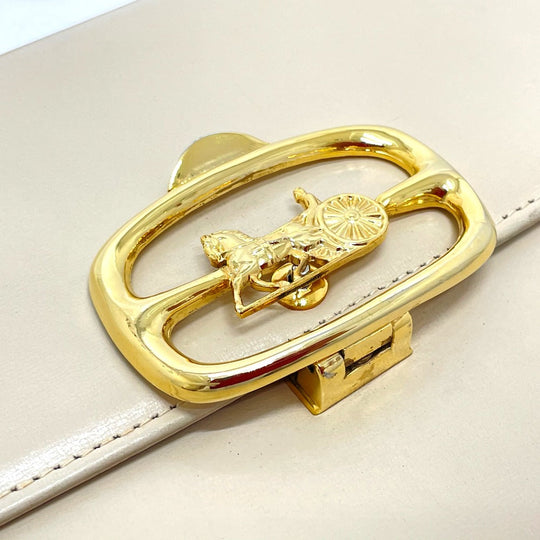 CELINE Shoulder Bag leather Beige x Gold Metal Carriage Metal vintage Women Used Authentic