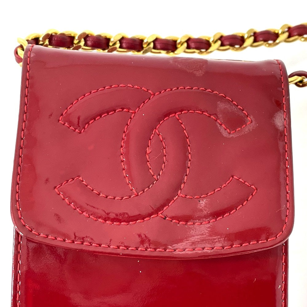 CHANEL Shoulder Bag Patent leather Red CCCOCO Mark Chain pochette Women Used Authentic
