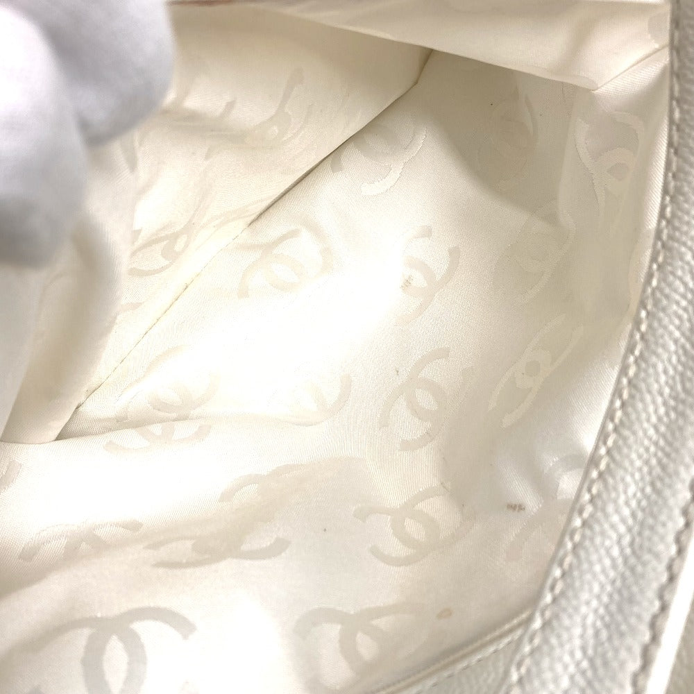 CHANEL Tote Bag Caviar skin white CC COCO Mark purse Women Used Authentic
