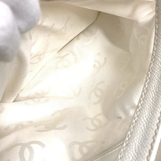 CHANEL Tote Bag Caviar skin white CC COCO Mark purse Women Used Authentic