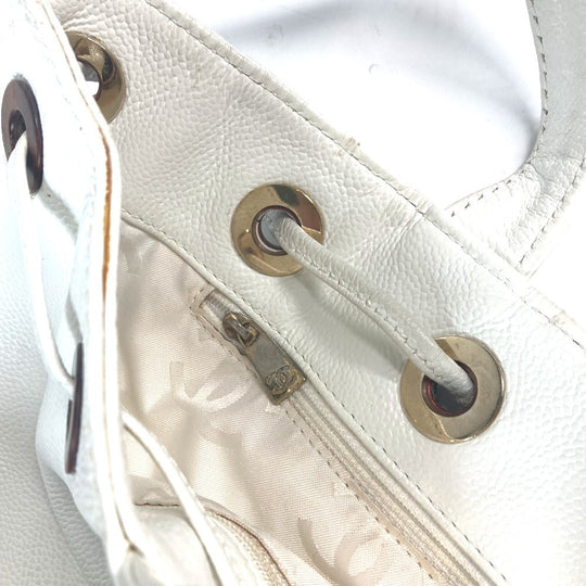 CHANEL Tote Bag Caviar skin white CC COCO Mark purse Women Used Authentic