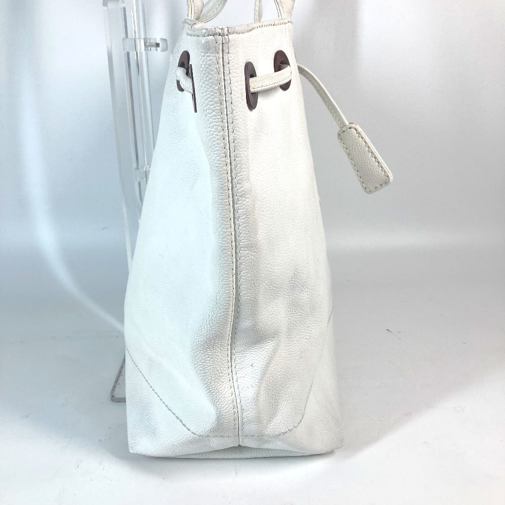CHANEL Tote Bag Caviar skin white CC COCO Mark purse Women Used Authentic