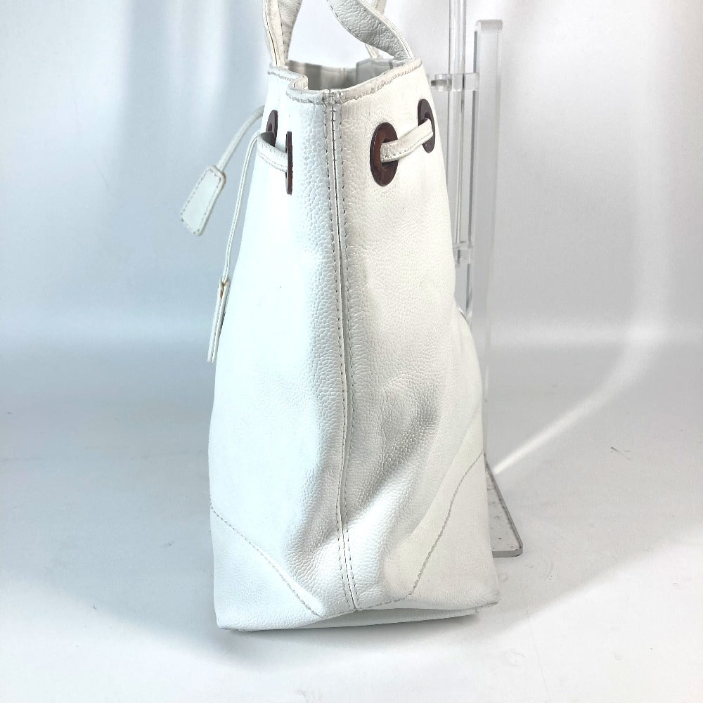 CHANEL Tote Bag Caviar skin white CC COCO Mark purse Women Used Authentic