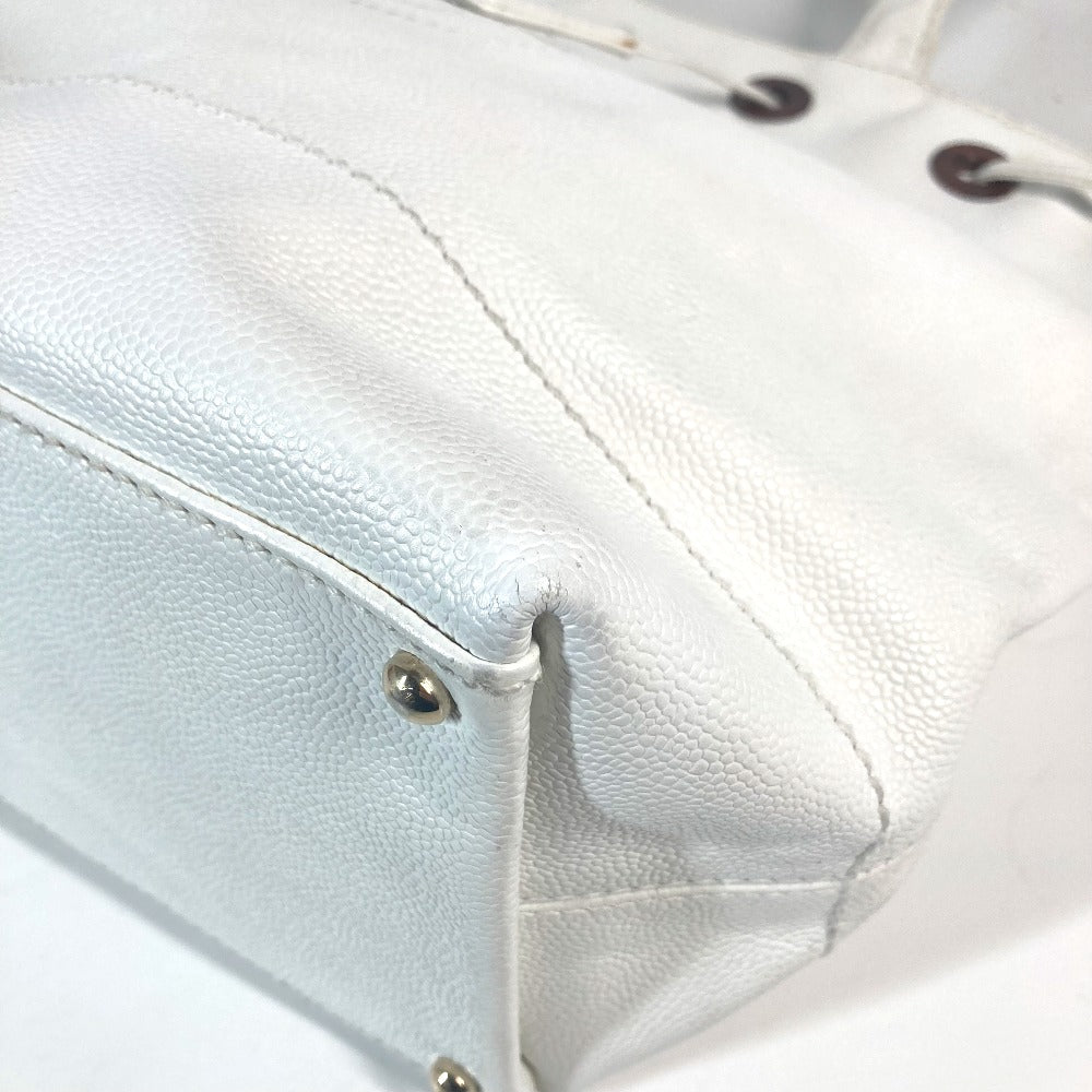 CHANEL Tote Bag Caviar skin white CC COCO Mark purse Women Used Authentic
