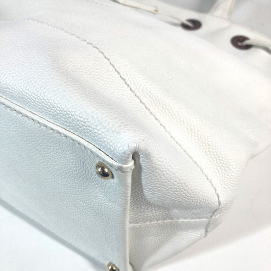 CHANEL Tote Bag Caviar skin white CC COCO Mark purse Women Used Authentic