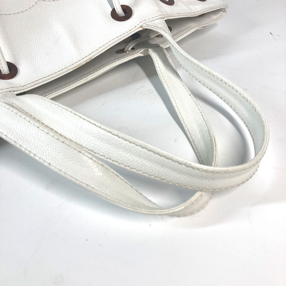 CHANEL Tote Bag Caviar skin white CC COCO Mark purse Women Used Authentic