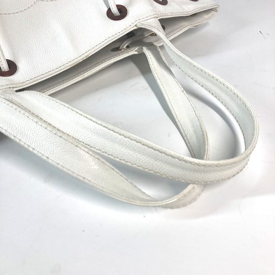 CHANEL Tote Bag Caviar skin white CC COCO Mark purse Women Used Authentic
