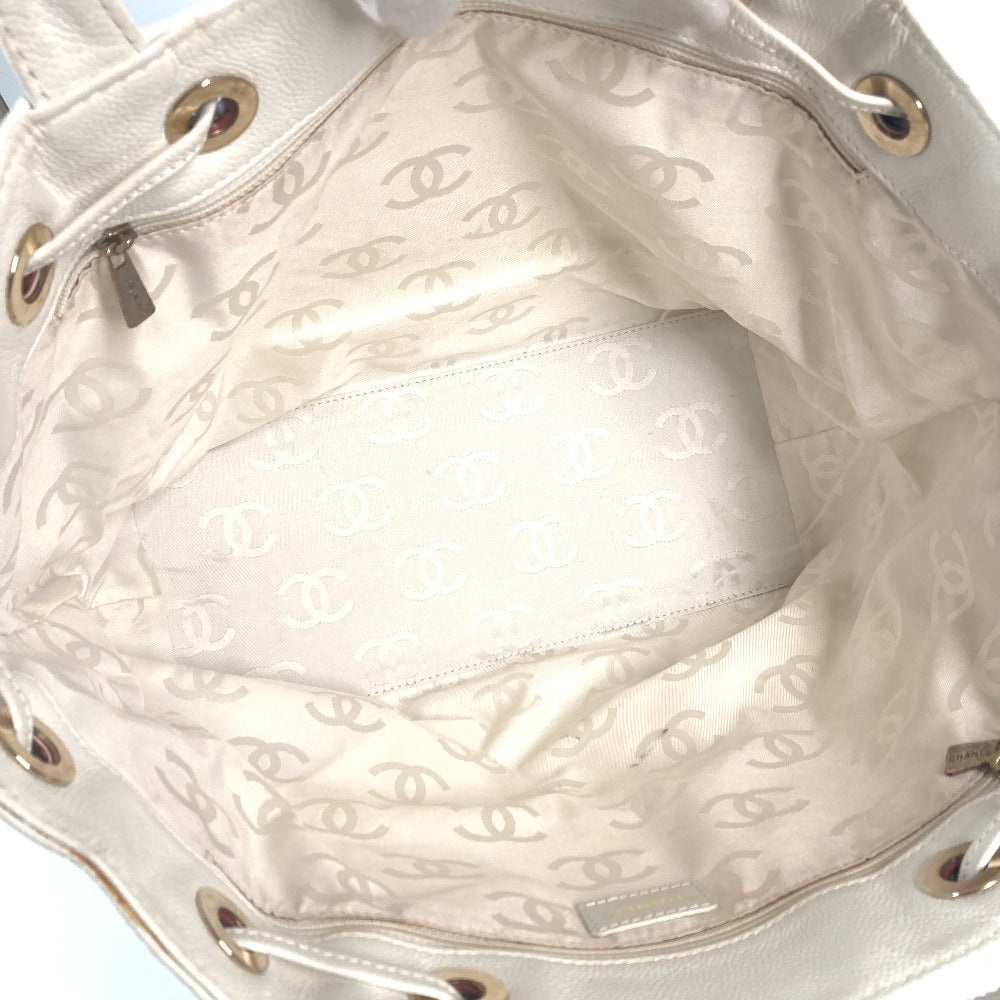 CHANEL Tote Bag Caviar skin white CC COCO Mark purse Women Used Authentic