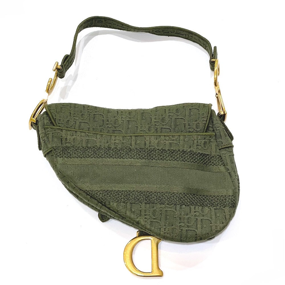 Christian Dior Handbag canvas khaki Oblique SADDLE saddle bag embroidered Women Used Authentic