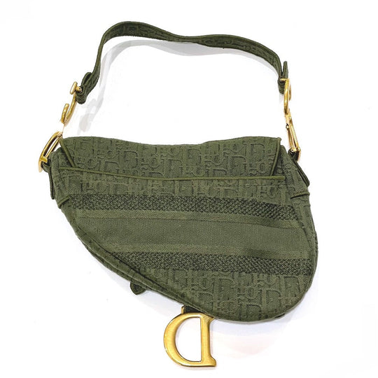 Christian Dior Handbag canvas khaki Oblique SADDLE saddle bag embroidered Women Used Authentic