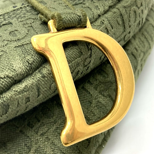 Christian Dior Handbag canvas khaki Oblique SADDLE saddle bag embroidered Women Used Authentic