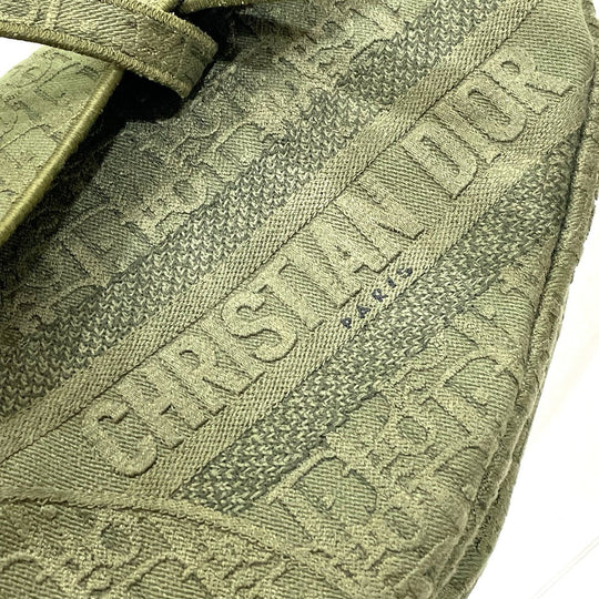 Christian Dior Handbag canvas khaki Oblique SADDLE saddle bag embroidered Women Used Authentic