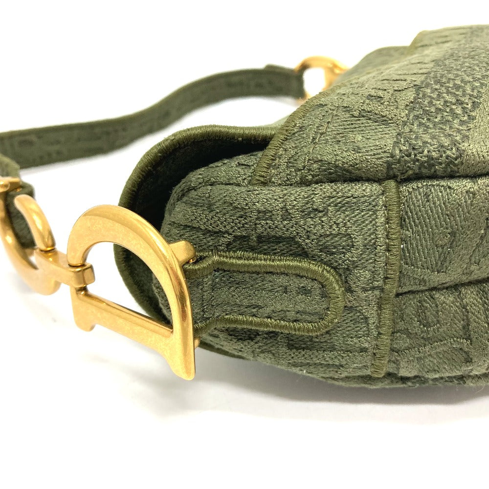Christian Dior Handbag canvas khaki Oblique SADDLE saddle bag embroidered Women Used Authentic