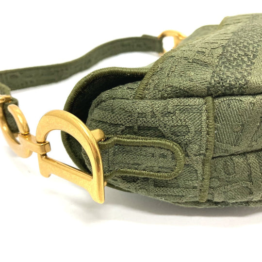 Christian Dior Handbag canvas khaki Oblique SADDLE saddle bag embroidered Women Used Authentic