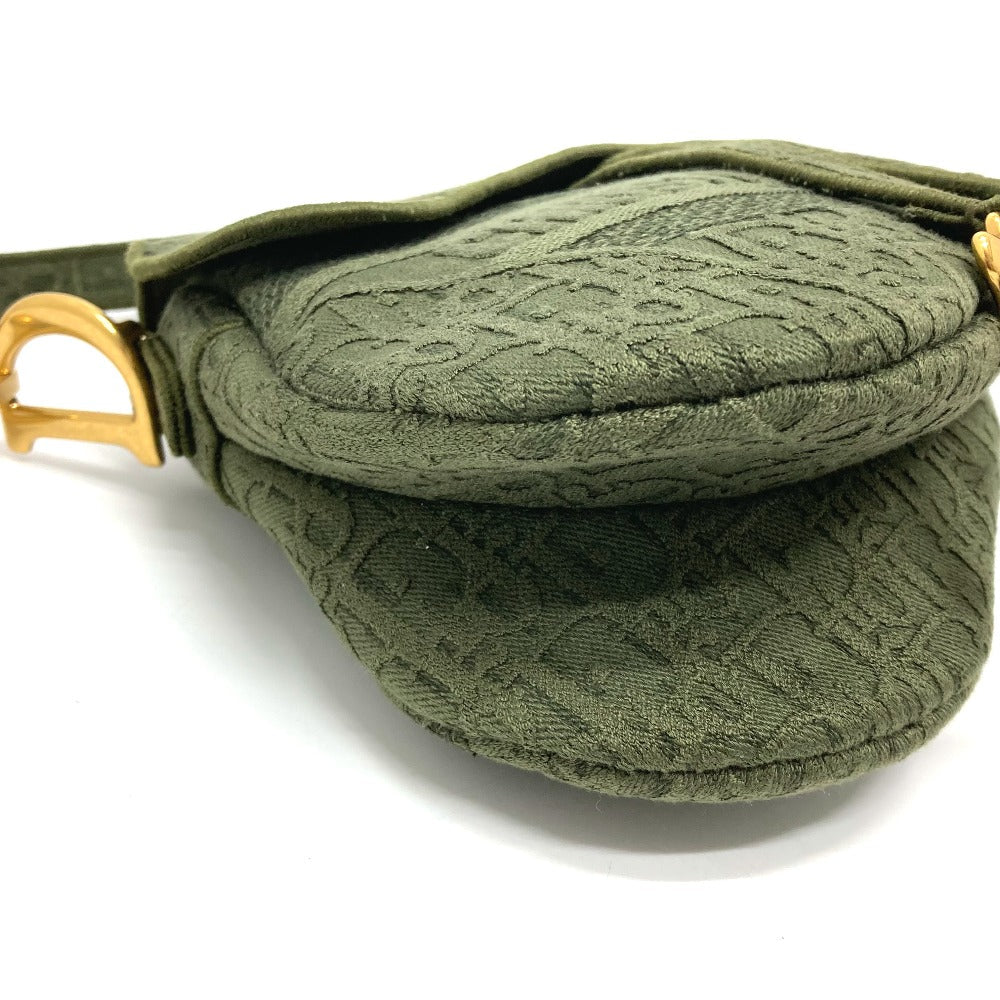 Christian Dior Handbag canvas khaki Oblique SADDLE saddle bag embroidered Women Used Authentic