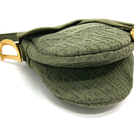 Christian Dior Handbag canvas khaki Oblique SADDLE saddle bag embroidered Women Used Authentic