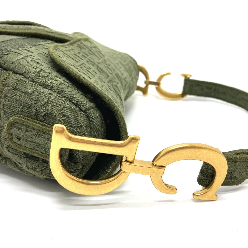 Christian Dior Handbag canvas khaki Oblique SADDLE saddle bag embroidered Women Used Authentic